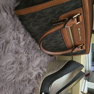 Michael Kors Cream and Brown Crossbody Bag with Gold Hardware